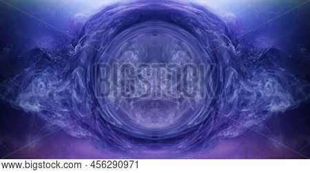 Ink Water Burst. Fantasy Wormhole Portal. White Paint Flow. Purple Creative Abstract Background Shot
