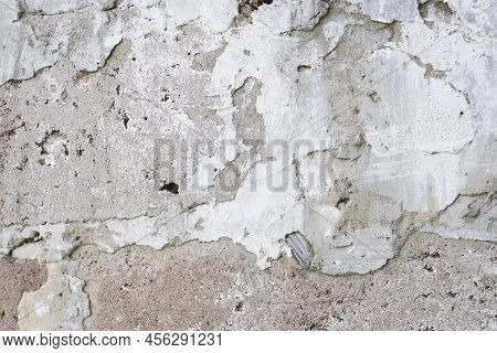 Wheathered Cracked Concrete Gray Surface. Background Or Texture Of Retro Cement Brick Plaster Wall W