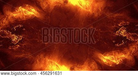 Ink Water Explosion Effect. Orange Fire Flames. Abstract Art Background Shot On Red Cinema Camera 6k