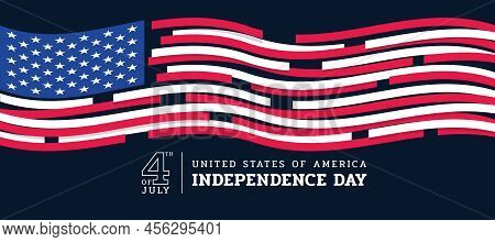 4th Of July Usa Independence Day - Abstract Waving Tab Strick American National Flag On Dark Blue Ba