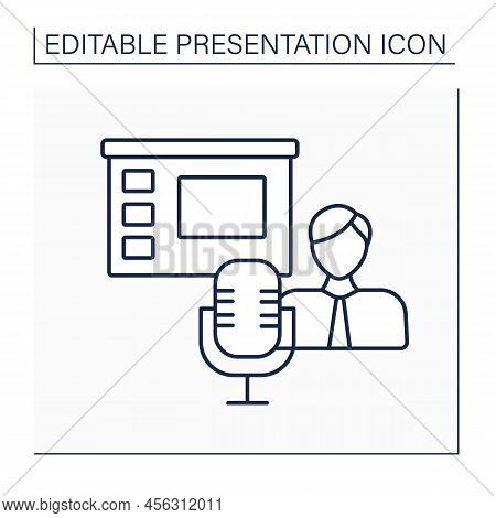 Microphone Line Icon. Instrument For Amplified, Transmitted, Or Recorded Sound. Equipment For Showin