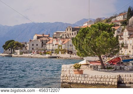 27.03.22 Montenegro, Perast: Scenic Panorama View Of The Historic Town Of Perast At Famous Bay Of Ko