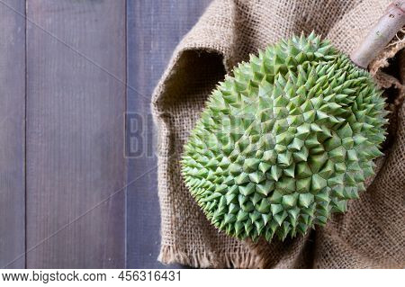 Long Laplae Durian On Sack,it Is The Most Expensive And Most Delicious Of All Durians. Rare Durian I