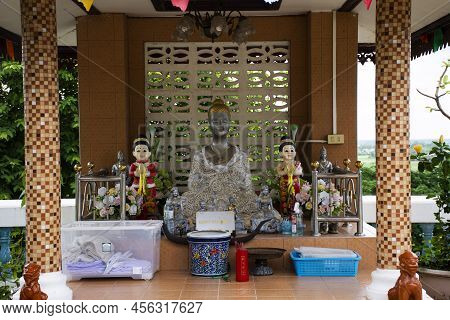 Ancient Small Shrine And Worship For Thai People Travelers Travel Visit And Respect Praying Blessing