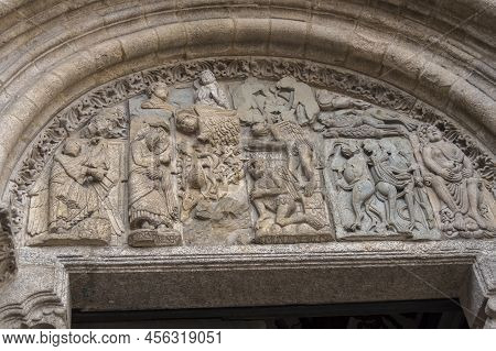 Detail Of One Of The Facades Of The Cathedral Of Santiago De Compostela In Galicia, Spain.