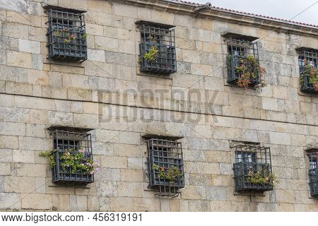 San Pelayo Monastery Facade Detail In Quintana Square, Santiago De Compostela, Spain.