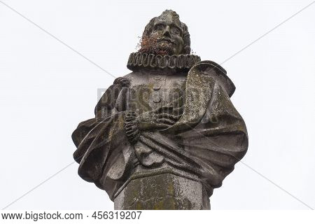 Cervantes Statue In Cervantes Square In Santiago De Compostela, Spain.