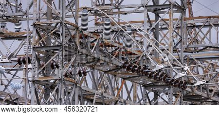 Industrial Site Electrial Station In Burnaby, Vancouver, Bc, Canada. Panoramic Background