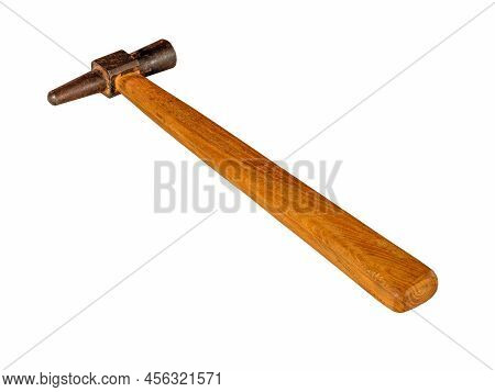 Rusty claw hammer with wooden handle isolated on white background