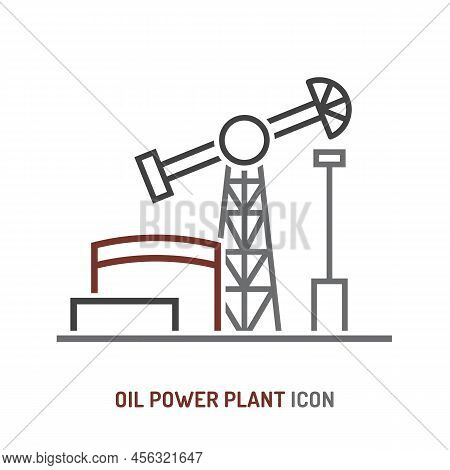 Oil Power Plant Sign, Icon. Linear Vector Illustration