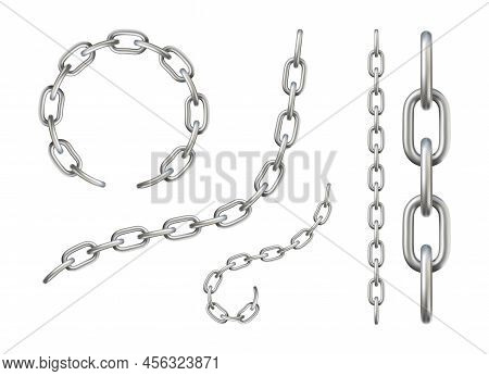 3d Render Set Metal And Gold Chain Isolated Object On White Background, Vector Illustration.