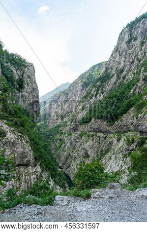 Narrow Mountain Gorge Plateau Or Canyon In Montenegro Between The Cities Of Podgorica And Kolasin. О