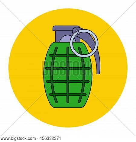 Green Combat Grenade. Chica On A Grenade. Military Weapon. Flat Vector Illustration.