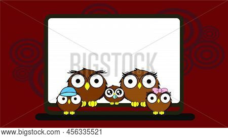 Happy Owl Family Cartoon Background Illustration In Vector Format