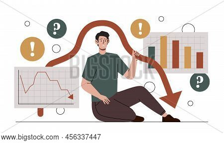 Entrepreneur Bankruptcy Concept. Guy Next To Graphs And Charts, Financial Failures, Crisis. Financia