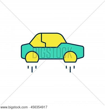 Filled Outline Fantastic Flying Car Icon Isolated On White Background. Hover Car Future Technology F