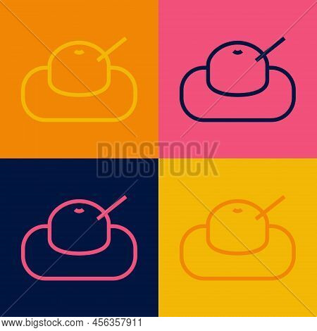 Pop Art Line Mochi Icon Isolated On Color Background. Japanese Traditional Weet Soft Dessert. Ball O
