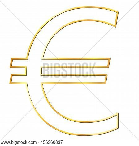 European Union Euro Eur Currency Gold Sign Outline In Front View Isolated On White Background. Curre