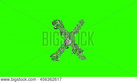 Shining Clear Diamonds Letter X On Green Screen, Isolated - Object 3d Rendering