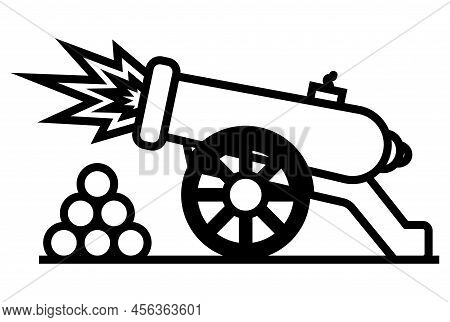 The Old Cannon Shoots Cannonballs. Carotid Artery Black Icon. Flat Vector Illustration.