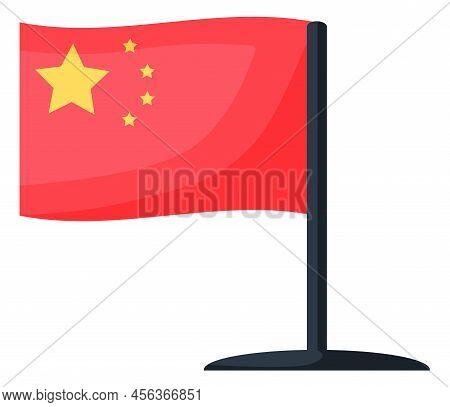 China Flag. National Flag Of China On Pole Isolated On White. Waving Flag. Sign And Symbol Of Asian 