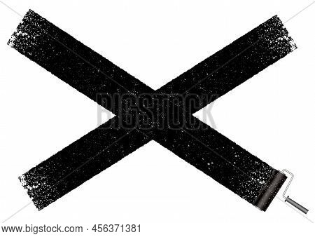 Vector Grunge Texture Black Cross Mark Painted With A Paint Roller Isolated On A White Background.