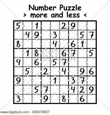 Sudoku With More And Less Math Symbols Vector Illustration