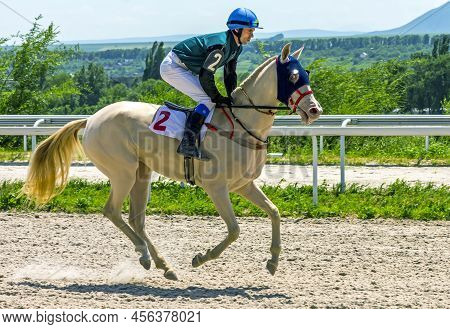 Pyatigorsk,russia-june 12,2022:finish Horse Race For The Prize Of The Puzzles In Pyatigorsk Hippodro
