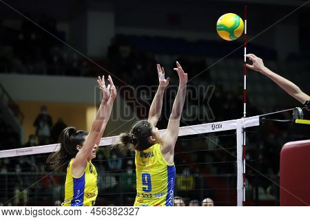 Istanbul, Turkey - January 19, 2022: Kristina Guncheva In Action During Fenerbahce Vs Vc Maritza Cev