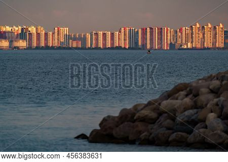 The Residential Complex On The Embankment Of The Neva River On Vasilievsky Island In Sunset