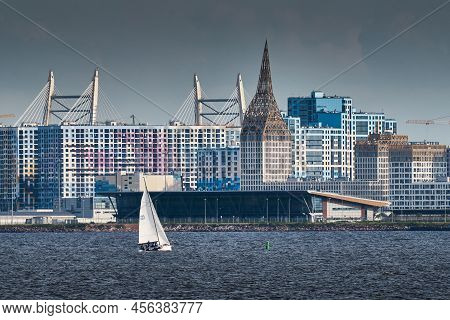 Russia, St. Petersburg, 10 June 2022: The Residential Complex Under Construction On The Embankment O