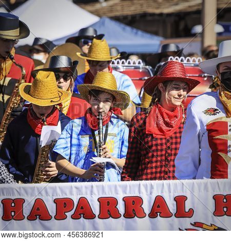 Scottsdale, Arizona, Usa - February 5, 2022: Scottsdale Chaparral High School Band Students Particip