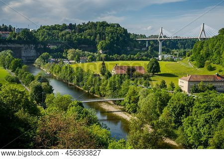 Incredible Beautiful City Of Freiburg In Switzerland. Architecture And Panoramas