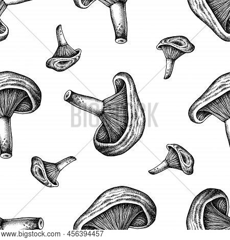Seamless Pattern With Black And White Red Pine Mushroom Stock Illustration