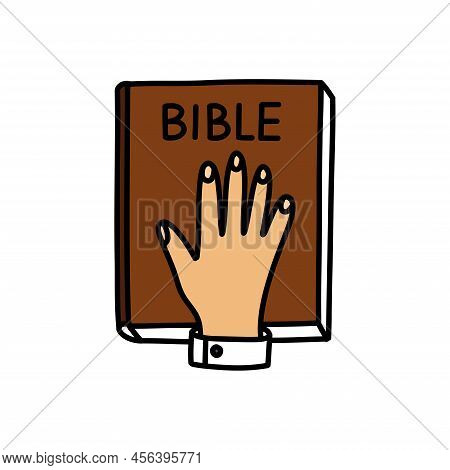 Bible Oath Doodle Icon, Vector Color Illustration