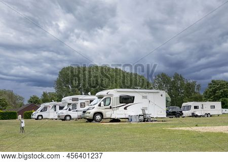 Grantham, Lincolnshire, England- June 12, 2022. Caravans At Woodland Waters Park.