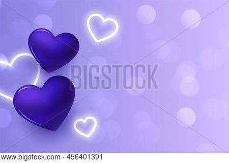 Purple Hearts Background With Glowing Neon Cute Hearts