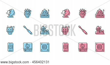 Set Line Turn Off Robot From Phone, Robot, For Maintenance, Processor With Microcircuits Cpu, Screwd