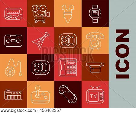Set Line Retro Tv, Waist Bag Of Banana, Telephone Handset, Swimsuit, Electric Bass Guitar, Audio Cas