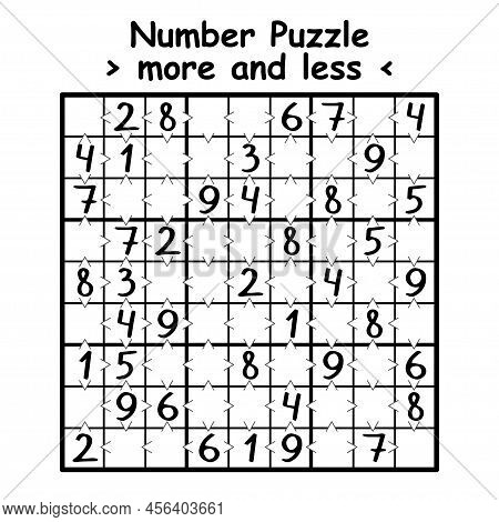 Number Puzzle With Math Symbols More And Less Vector Illustration