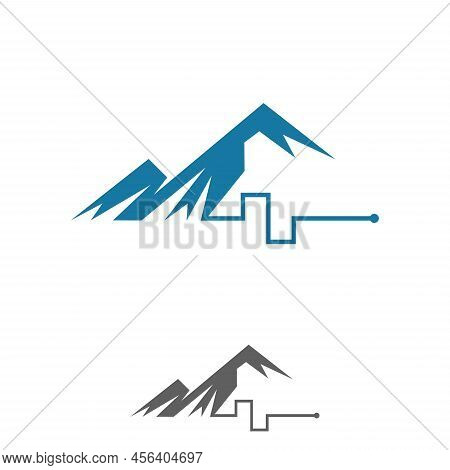 Abstract Biphasic Waveform Vector Logo Design With Mountain. Vector Illustration Eps.8 Eps.10