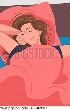 Woman Character Waking Up Feeling Happy Stretching Out In Bed Ready To Get Up In The Morning Vector 