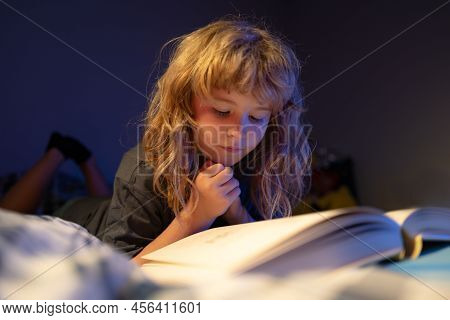 Child Boy Reading Book. Towards Knowledge. Boy With Book Read Story. Child Enjoy Study And Reading B