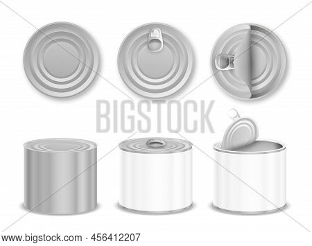 Blank Empty Cylinder Shaped Aluminium Tin Cans With And Without Pull Rings Realistic Set Isolated Ve