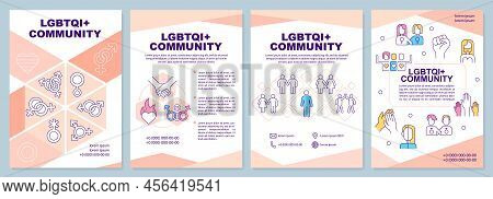 Lgbtqi Community Pink Brochure Template. Social Group. Leaflet Design With Linear Icons. Editable 4 