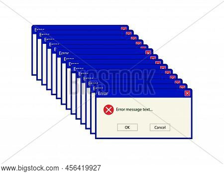Computer Error. Window With System Error. Computer Glitch. Old Window With Critical Message. Many Bo