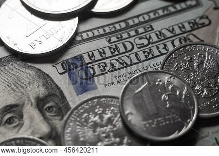 Dollars And Rubles. Economic Crisis, Decline Of The World Economy. Ruble Devaluation. The Fall Of Th
