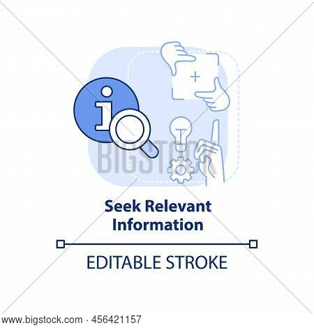 Seek Relevant Information Light Blue Concept Icon. Useful Knowledge. Learning Abstract Idea Thin Lin