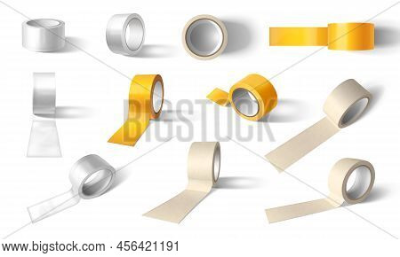 Duct Tape Mockup Realistic Set Of Isolated Images With Adhesive Tape Rolls Various Angles And Color 