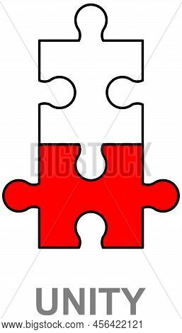 Unity Concept. Two Puzzle Pieces Connected Together Isolated Vector Icon Flat Design Style. Symbol O